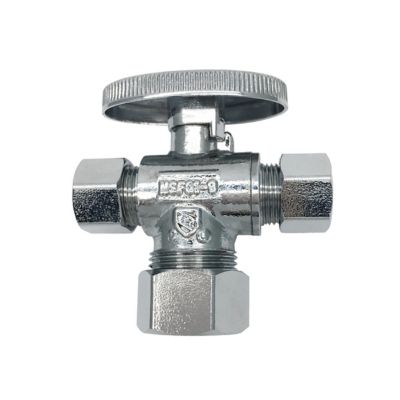 THEWORKS 5/8 in. OD Compression Inlet x 3/8 in. OD Compression Outlet Brass Quarter-Turn Straight Stop Valve, 3-Way