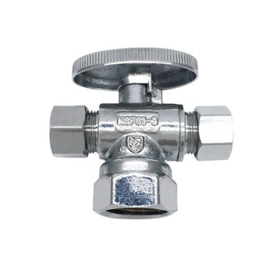 THEWORKS 1/2 in. FIP Inlet x 3/8 in. OD Compression Brass Quarter-Turn Dual Outlet Stop Valve
