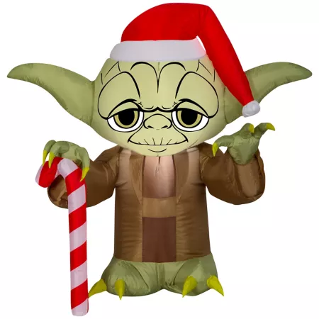 Gemmy Airblown Stylized Yoda with Santa Hat Inflatable Decor Garden Art & Statues