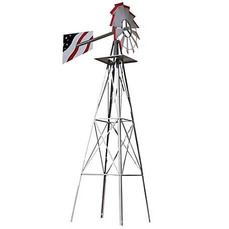 SMV Industries 8 ft. Silver with American Flag Accent Windmill