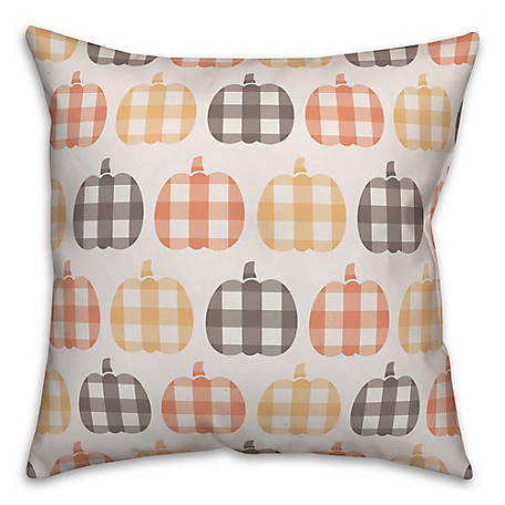 Aesthetic & Cute Design By Artiba Cute Gnome Plaid Pattern Thanksgiving Fall Pumpkin Pink Throw Pillow 16x16 Multicolor