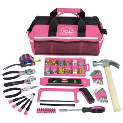 Apollo Tools 201 pc. Household Tool Kit in Bag, Pink