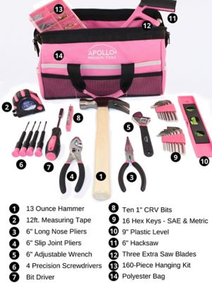 Image showing 5 th Apollo Tools 201 pc. Household Tool Kit in Bag, Pink