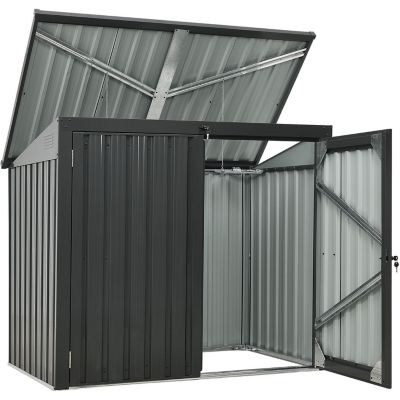 Image showing  Galvanized Steel Trash Storage Shed, Dark Gray