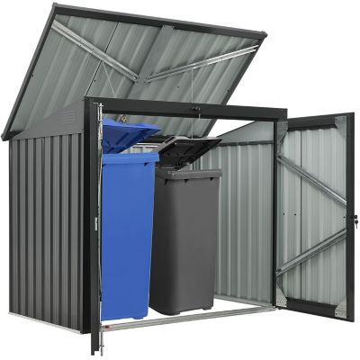 Image showing  Galvanized Steel Trash Storage Shed, Dark Gray