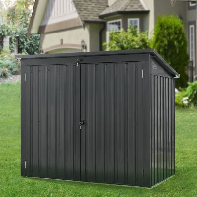 Image showing  Galvanized Steel Trash Storage Shed, Dark Gray