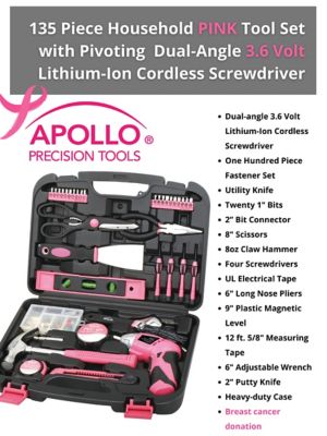 Image showing 5 th Apollo Tools 135 pc. Household Tool Kit, Pink