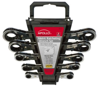 Apollo Tools 5 pc. Ratcheting Wrench Set, Metric