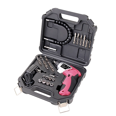 Apollo Tools Cordless 3.6V Li-Ion Screwdriver with 45 pc. Set, Rechargeable, Pink, DT4944P