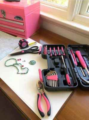 Image showing 7 th Apollo Tools 39 pc. General Tool Set, Pink