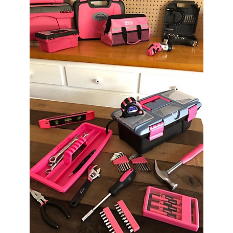 Apollo Tools Tool Kit with Tool Box, Pink, 53 pc., DT9773P at