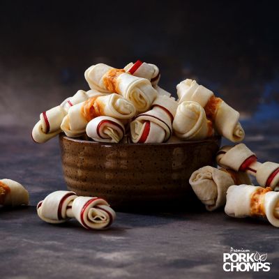 Image showing 6 th Pork Chomps 3 in. Baked Pork Skin Knots with Real Chicken Wrap, 18 ct. Dog Chews