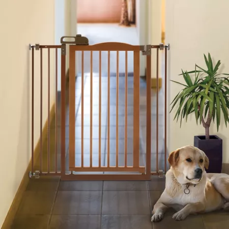 Richell Tall One-Touch Pet Gate II 32.1 in to 36.4 in Brown Pet Gates