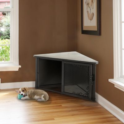 Richell 1-Door Wood/Steel Accent Corner Table Pet Crate
