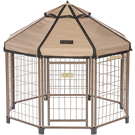 Pet Gazebo 4 ft. Dog Kennel, with Earth Taupe Brown Cover