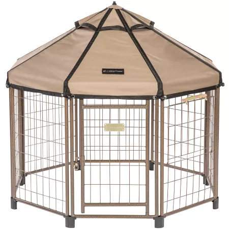 Pet Gazebo 4ft Dog Kennel with Earth Taupe Brown Cover Dog Kennels