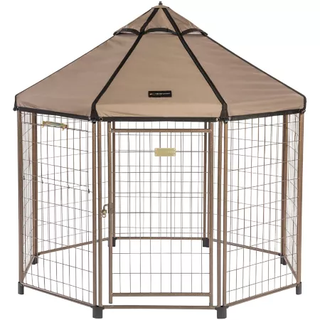 Pet Gazebo 5' x 5' x 5' Welded Wire Dog House with Earth Taupe Brown Cover Dog Kennels