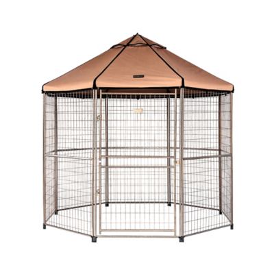 Pet Gazebo 8 ft. Dog Kennel, with Earth Taupe Brown Cover