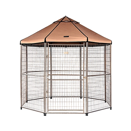 Pet Gazebo 8 ft. Dog Kennel, with Earth Taupe Brown Cover
