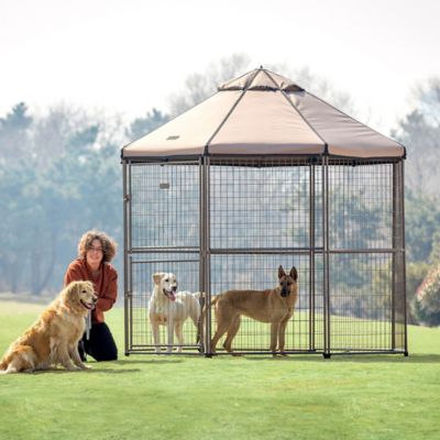 Image showing  8 ft. x 8 ft. x 8 ft. Welded Wire Dog Kennel with Earth Taupe Brown Cover