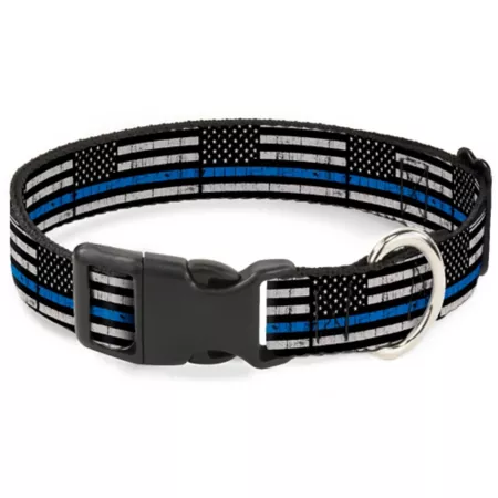 Buckle Down Thin Blue Line Flag Weathered Plastic Dog Collar Clip Plastic Dog Collar Clip Dog Basic Collars