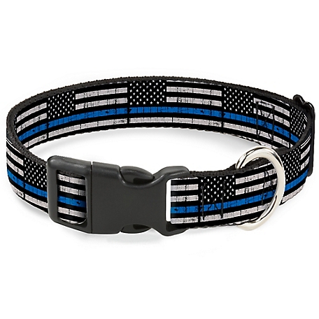 Buckle-Down Thin Blue Line Flag Weathered Plastic Clip Dog Collar Plastic Clip Dog Collar