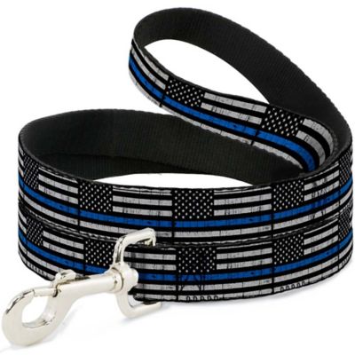 Buckle-Down Thin Blue Line Flag Weathered Dog Leash, Black/Gray/Blue, DL-6FT-W30170