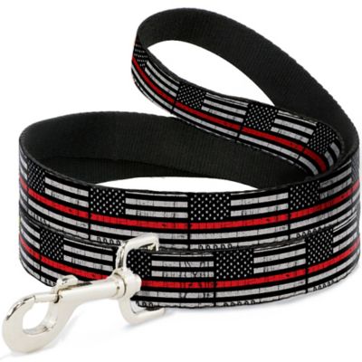 Buckle-Down Thin Red Line Flag Weathered Dog Leash, 4 ft., Black/Gray/Red