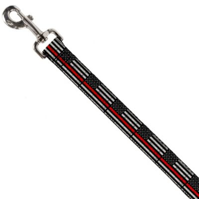 Image showing  Thin Red Line Flag Weathered Dog Leash, 6 ft., Black/Gray/Red