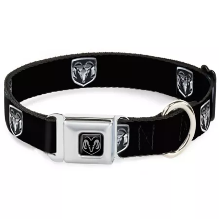 Black/Silver Buckle-Down Ram Logo Seat Belt Buckle Dog Collar Dog Basic Collars