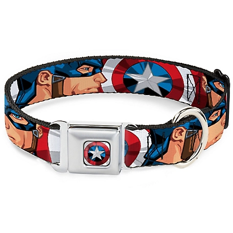 Buckle-Down Captain America Face Turns/Shield Close-Up Seatbelt Buckle Dog Collar