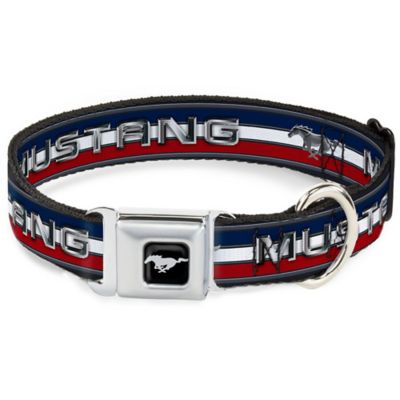 Buckle-Down Mustang Text with Tri-Bar Stripe Seatbelt Buckle Dog Collar