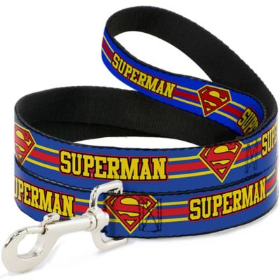 Buckle-Down Superman/Shield Stripe Dog Leash, Blue/Yellow/Red