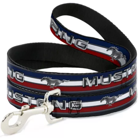 Buckle-Down Mustang Text/Tri-Bar Stripe Dog Leash 1 in x 4 ft. Dog Basic Leashes