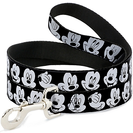 Buckle-Down Mickey Mouse Expressions Dog Leash, 1 in. x 4 ft., Black/White