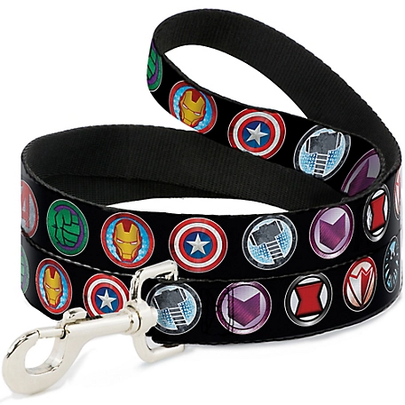 Buckle-Down Avengers Icons Dog Leash, 1 in. x 4 ft., Black/Multi Color