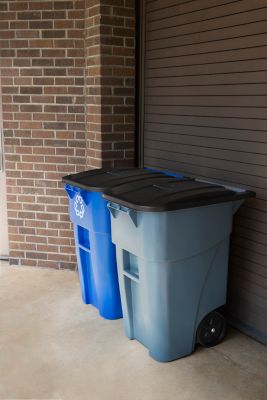 Image showing  BRUTE 50 gal. Rollout Square Plastic Trash Container, Gray