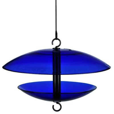 Mosaic Birds Domed Glass Bird Feeder, Cobalt Blue