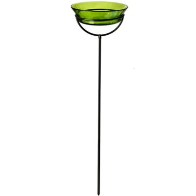 Mosaic Birds Cuban Garden Stake Bird Bath/Bird Feeder, 20.3 oz. Capacity, Lime