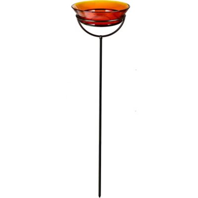 Mosaic Birds Cuban Garden Stake Bird Bath/Bird Feeder, Orange