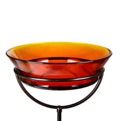 Image showing  37 in. Cuban Garden Stake Bird Bath/Bird Feeder, Orange