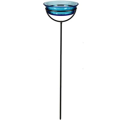 Mosaic Birds 20.3 oz. Cuban Garden Stake Bird Bath/Bird Feeder, Aqua