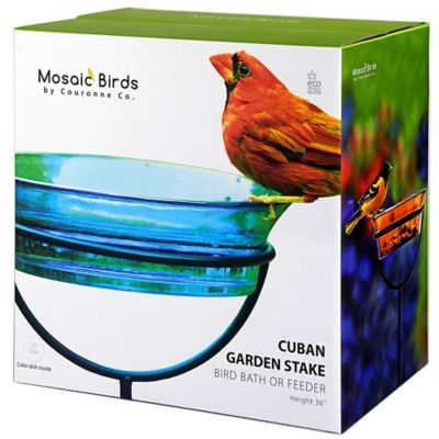 Image showing 5 th Mosaic Birds 37 in. Cuban Garden Stake Bird Bath/Bird Feeder, Aqua