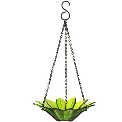 Mosaic Birds Hanging Daisy Glass Bird Feeder, 10.1 oz. Capacity, 8 in., Lime