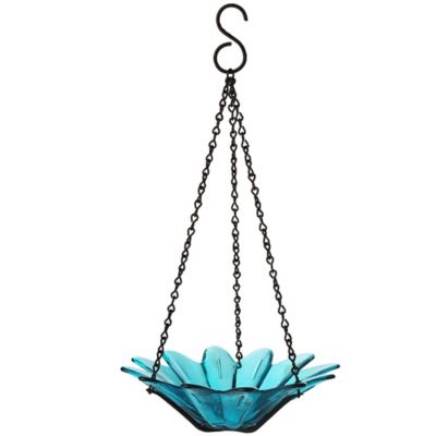 Mosaic Birds Hanging Daisy Glass Bird Feeder, 10.1 oz. Capacity, 8 in., Aqua