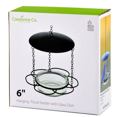 Image showing  Hanging Glass Bowl Floral Bird Feeder, 3.4 oz. Capacity, Cobalt Blue