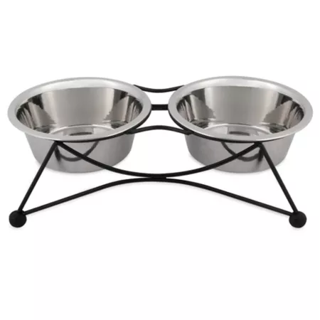 Petmate Double Elevated Stainless Steel Pet Dinner with 2 Bowls 6.6 Cup Medium Double Diners