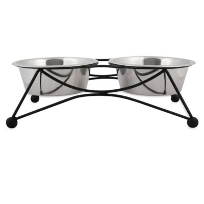 Image showing  Elevated Stainless Steel Twin Wire Pet Double Diner with 2 Bowls, 6.6 Cups, Medium