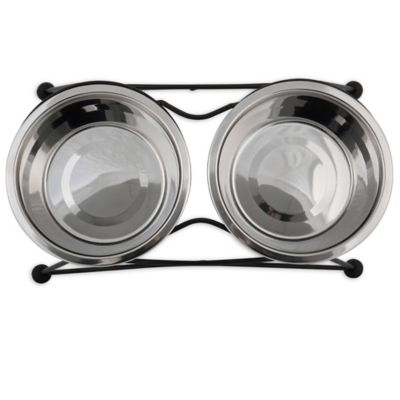 Image showing  Elevated Stainless Steel Twin Wire Pet Double Diner with 2 Bowls, 6.6 Cups, Medium