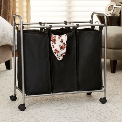 Image showing  Rolling Triple Laundry Sorter, Silver
